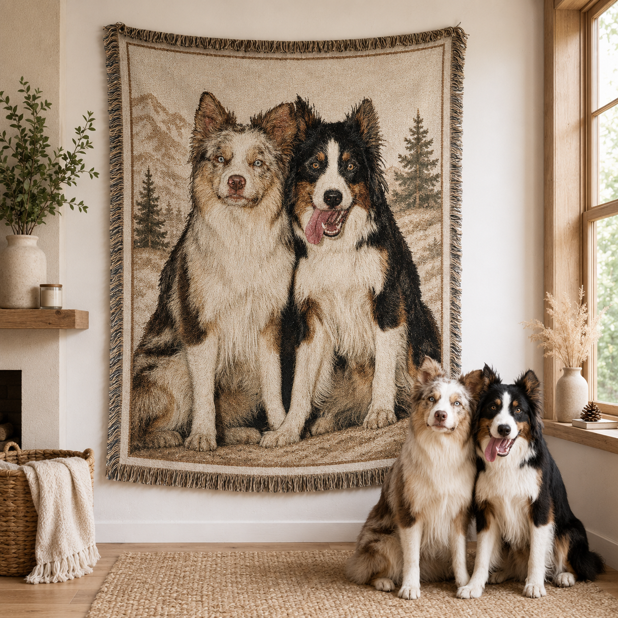 Custom Pet Portrait Woven-Style Throw Blanket - Personalized Printed Fringe Blanket