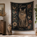 Custom Vintage Floral Pet Portrait Woven-Style Blanket - Personalized Cat & Dog Throw with Name