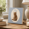 Custom Pet Portrait Wooden Block – Vintage Floral & Gingham Design
