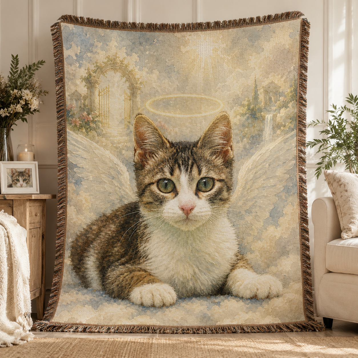 Custom Angel Pet Memorial Woven Blanket
