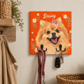 Custom Pet Portrait Dog Leash Holder – Vibrant Floral Frame Design
