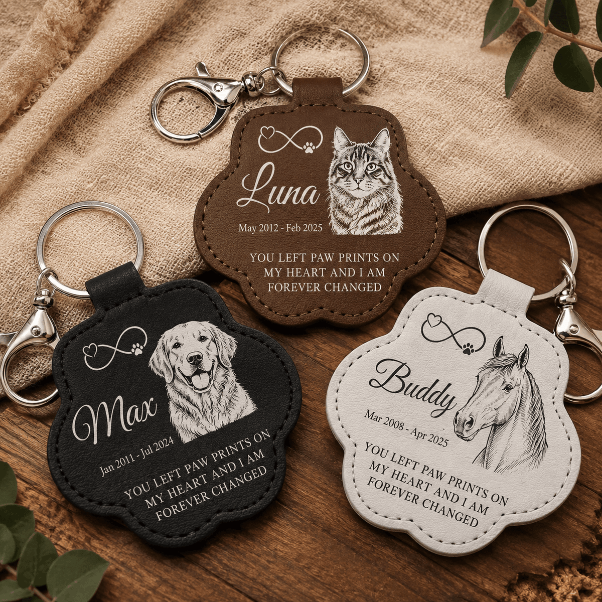 Pet Memorial Pawprint Keychain - Line Art Portrait & Meaningful Quote Keepsake