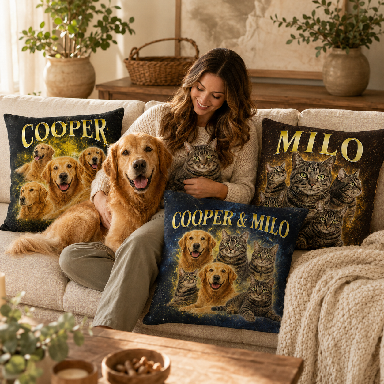 Personalized Bootleg Pet Photo Pillow – Custom Dog & Cat Collage