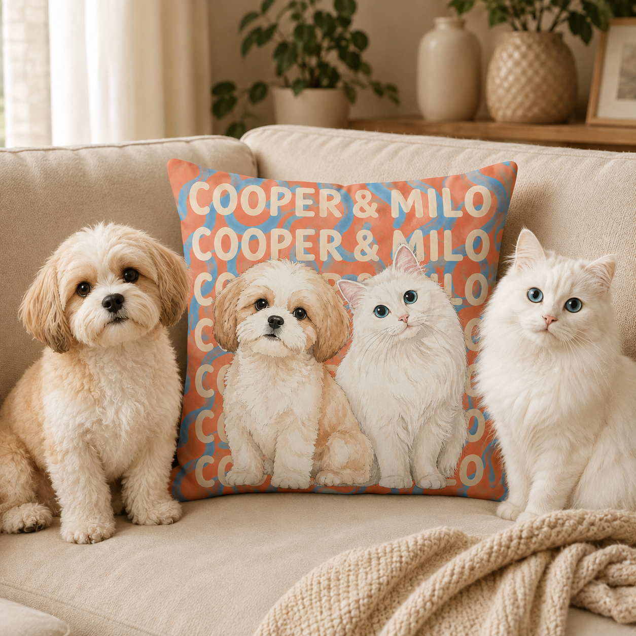 Personalized Pet Portrait Pillow – Custom Dog & Cat Photo Pillow