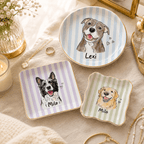 Custom Pet Portrait Ceramic Jewelry Dish – Sweet Pastel Stripes Design