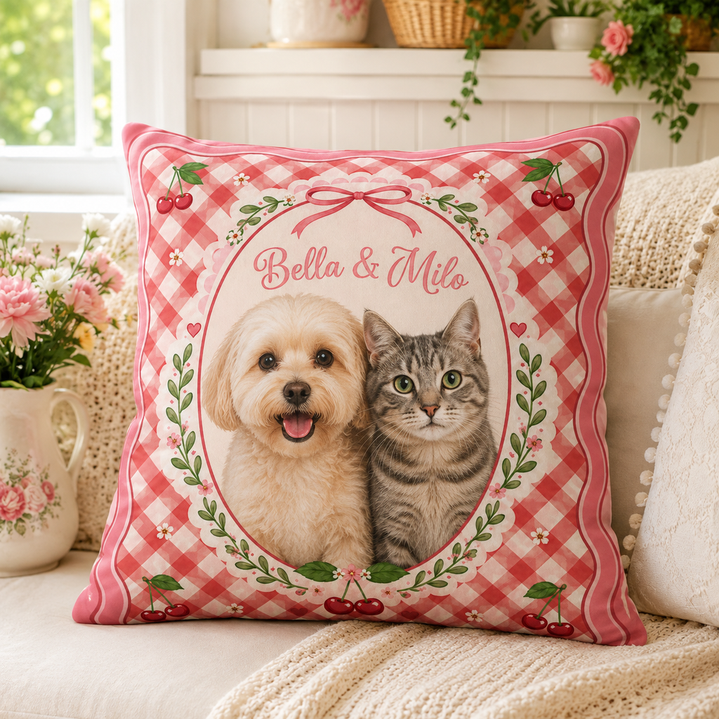 Personalized Pet Photo Pillow with Name – Custom Dog & Cat Throw Pillow