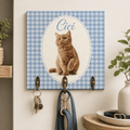 Custom Pet Portrait Dog Leash Holder – Vintage Floral & Gingham Design
