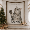 Custom Pet Memorial Woven-Style Blanket - Personalized Portrait Throw with Quote & Name