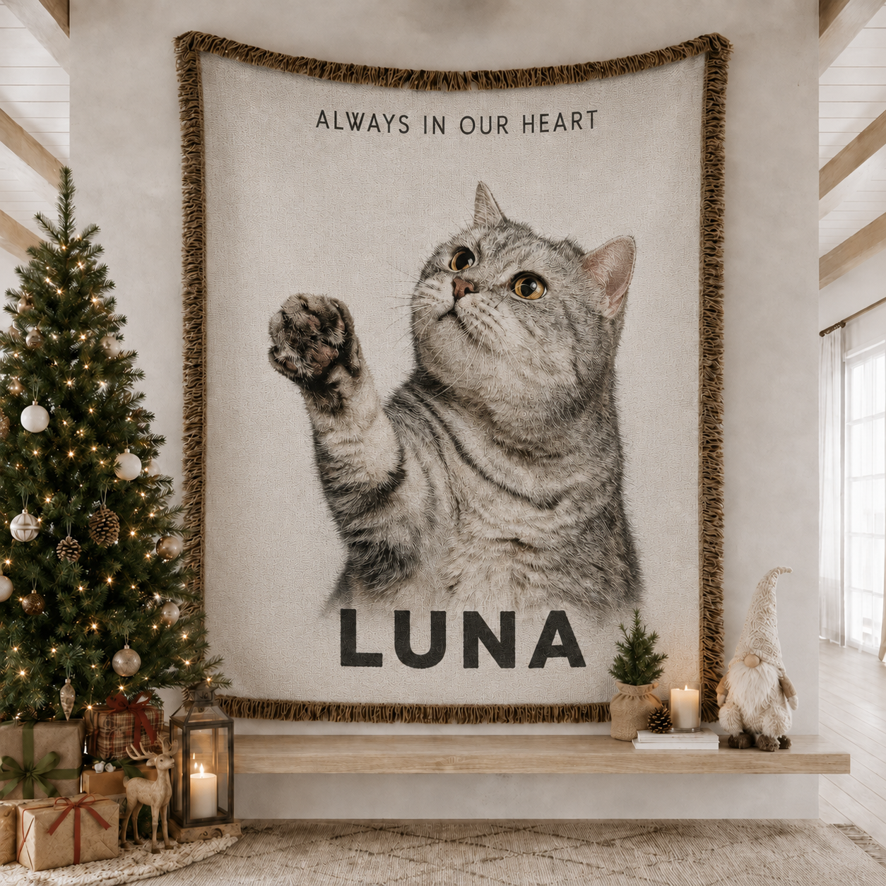 Custom Pet Memorial Woven-Style Blanket - Personalized Portrait Throw with Quote & Name