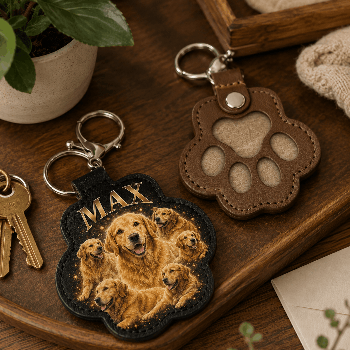 Custom Pawprint Keychain - Vintage Pet Photo Collage & Fur Keepsake
