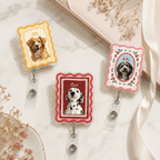 Badge Reel – Custom Pet Portrait Vintage Scalloped Rectangle Design