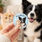 Badge Reel – Custom Pets Portrait Scalloped Gingham Design
