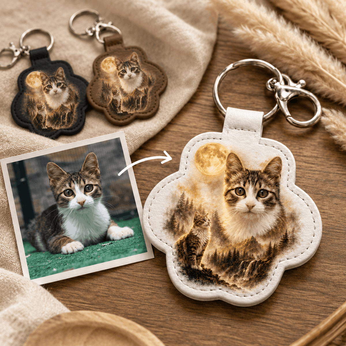 Custom Pet Memorial Keychain - Scenic Photo Blend & Fur Keepsake Gift