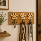 Custom Dog Leash Holder – Rustic Wooden Paw Print Design
