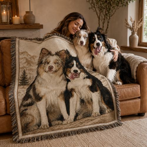 Custom Pet Portrait Woven-Style Throw Blanket - Personalized Printed Fringe Blanket