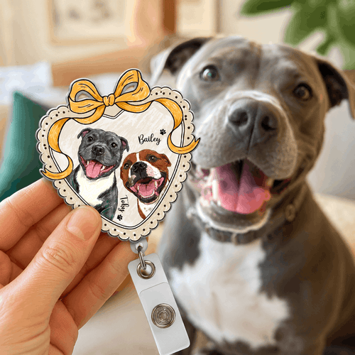 Badge Reel – Custom Pet Portrait Heart Shape Ribbon Design