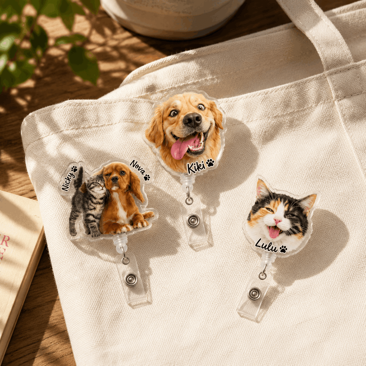 Badge Reel – Custom Pet Face Shape with Name Acrylic Design