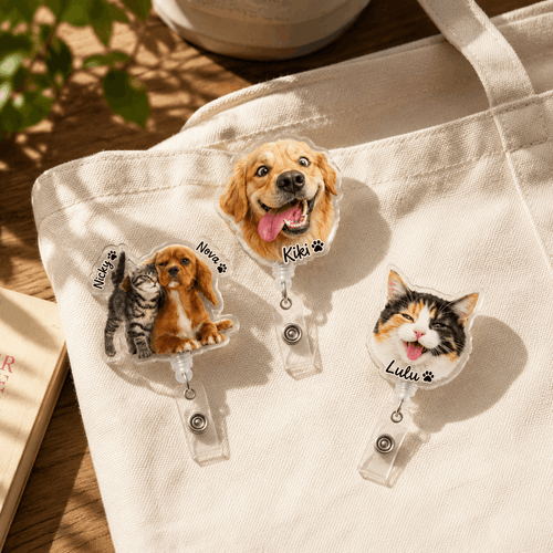 Badge Reel – Custom Pet Face Shape with Name Acrylic Design