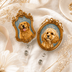 Badge Reel – Custom Pet Portrait Vintage Gold Frame Design