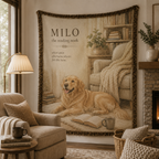 Custom Pet Portrait Woven Blanket - "Favorite Spot" Storytelling Throw