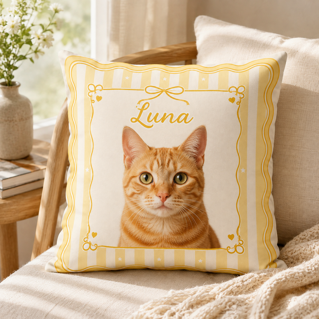Personalized Pet Photo Pillow with Name – Custom Dog & Cat Throw Pillow