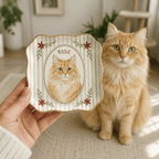 Custom Pet Portrait Ceramic Jewelry Dish – Vintage Striped Floral Frame