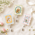 Badge Reel – Custom Pet Portrait Vintage Scalloped Frame Design
