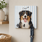 Custom Pet Portrait Dog Leash Holder – Personalized Wooden Hanger