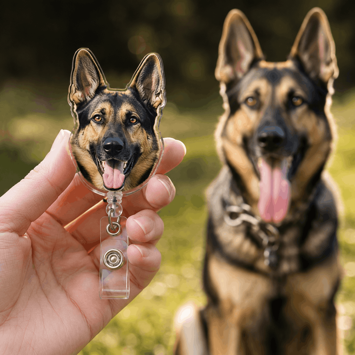 Badge Reel – Custom Pet Face Shape Acrylic Design