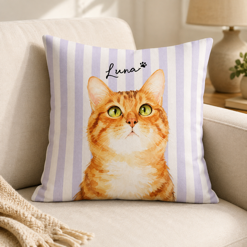 Custom Pet Portrait Pillow – Personalized Watercolor Dog & Cat Pillow