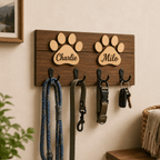Custom Dog Leash Holder – Rustic Wooden Paw Print Design