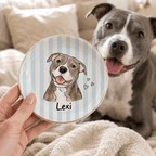 Custom Pet Portrait Ceramic Jewelry Dish – Sweet Pastel Stripes Design