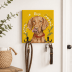 Custom Pet Portrait Dog Leash Holder – Vibrant Floral Frame Design
