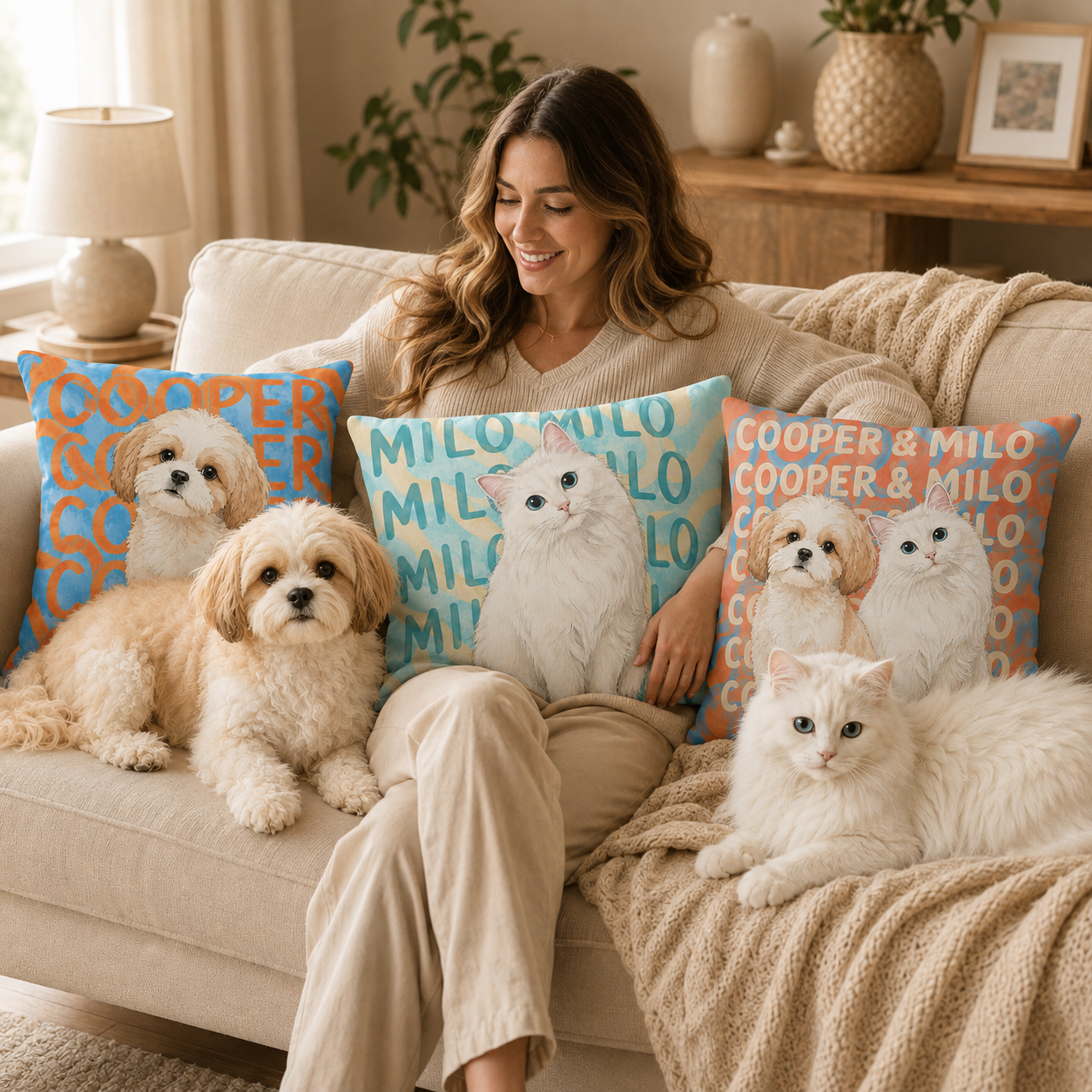 Personalized Pet Portrait Pillow – Custom Dog & Cat Photo Pillow