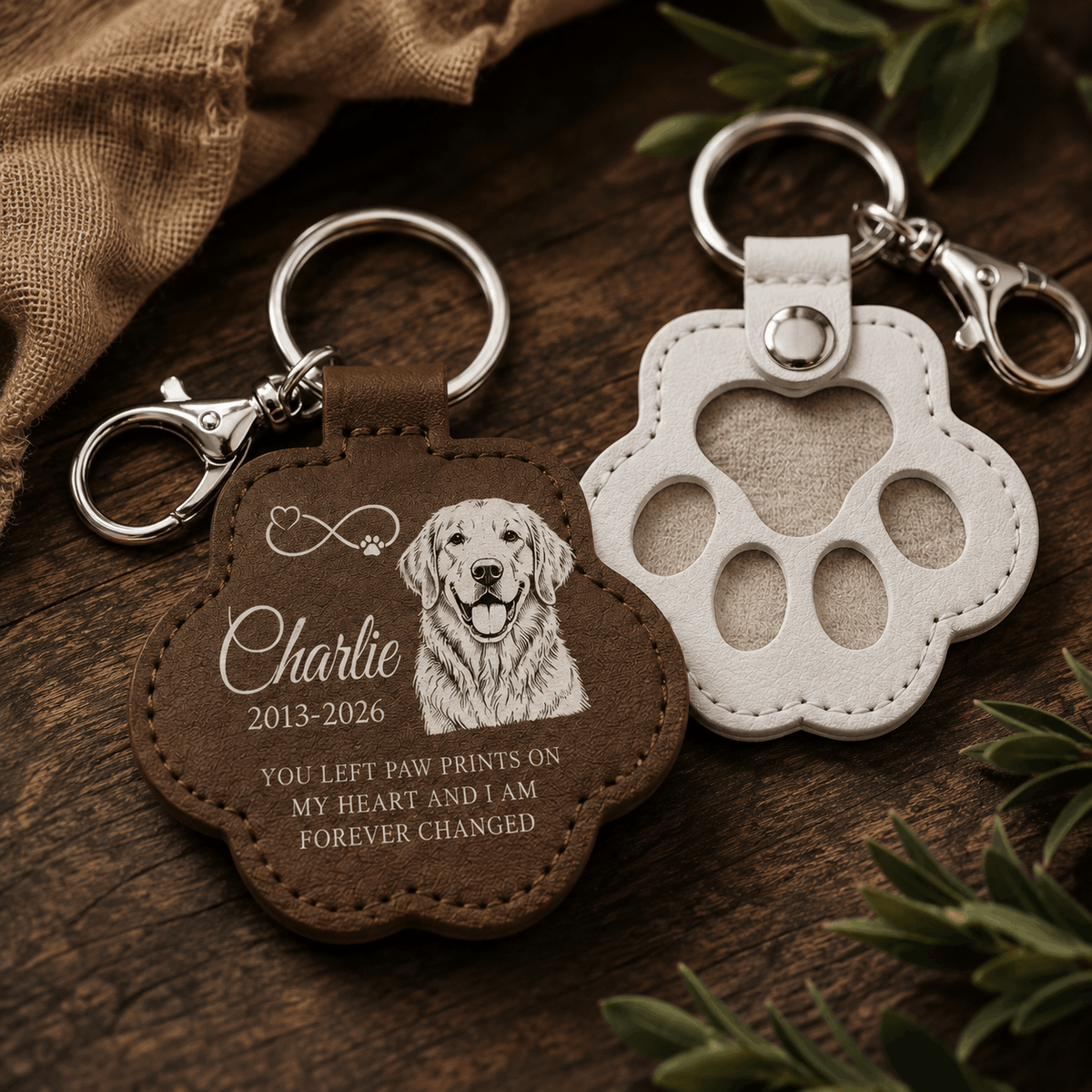 Pet Memorial Pawprint Keychain - Line Art Portrait & Meaningful Quote Keepsake