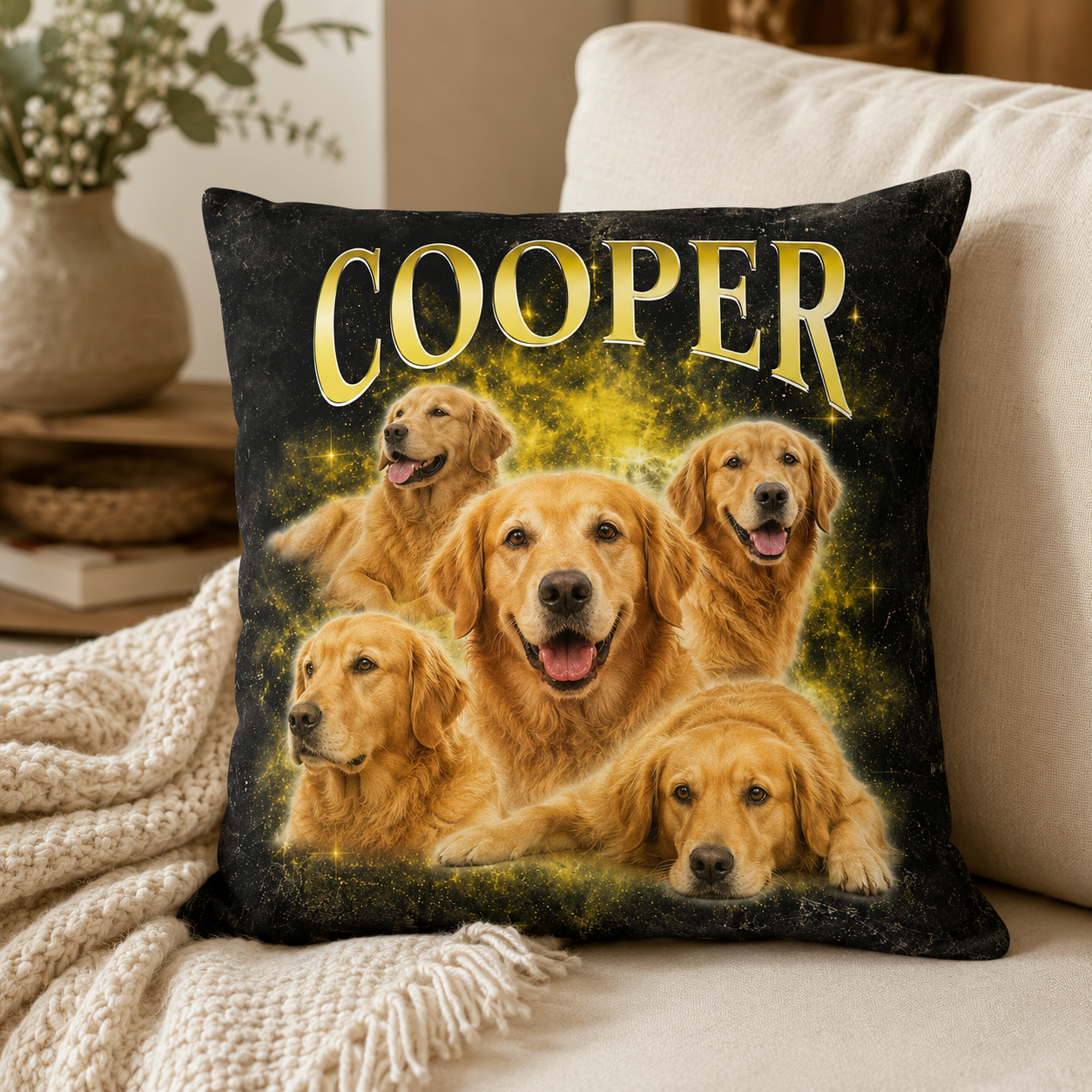 Personalized Bootleg Pet Photo Pillow – Custom Dog & Cat Collage