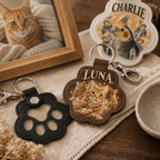 Custom Pawprint Keychain - Vintage Pet Photo Collage & Fur Keepsake