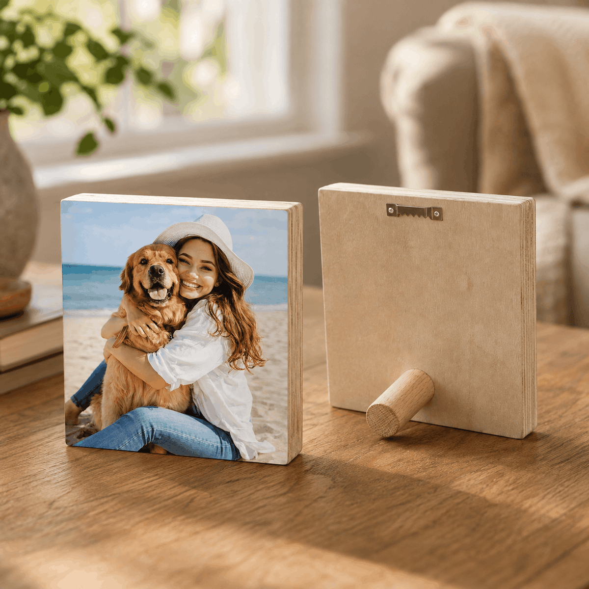 Custom Pet Photo Wooden Block – Watercolor or Real Photo Design