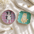 Custom Pet Portrait Ceramic Jewelry Dish – Pop-Art Repeated Name Pattern