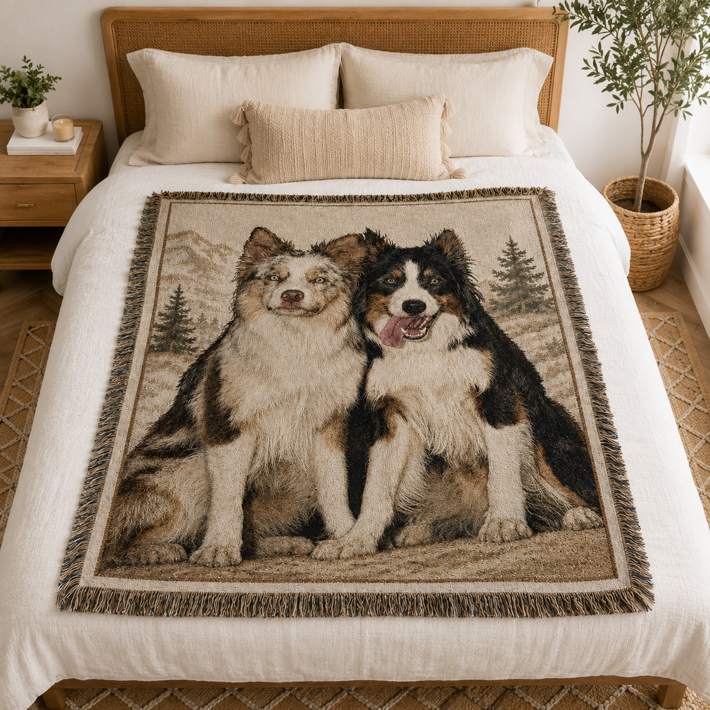Custom Pet Portrait Woven-Style Throw Blanket - Personalized Printed Fringe Blanket