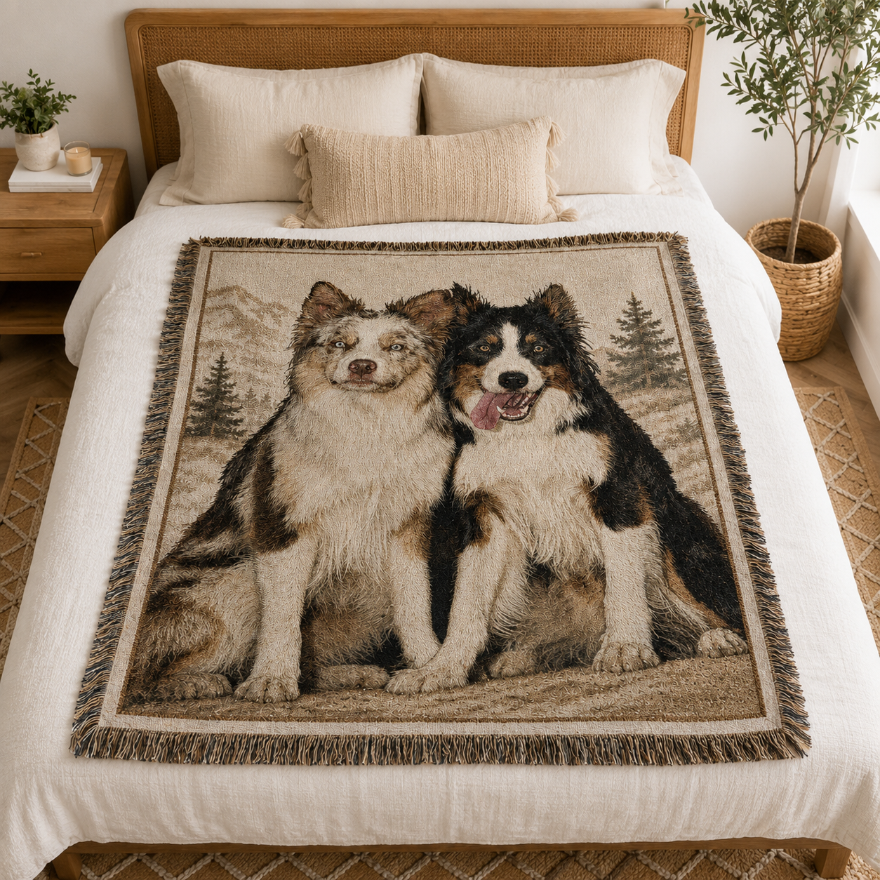 Custom Pet Portrait Woven-Style Throw Blanket - Personalized Printed Fringe Blanket