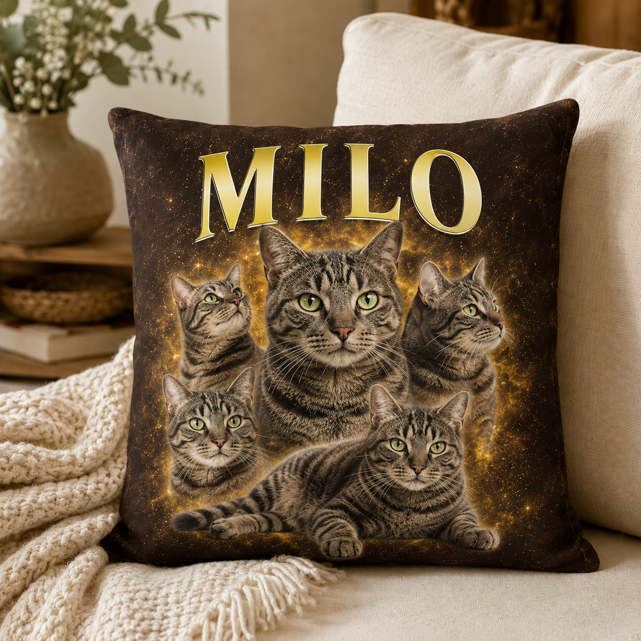 Personalized Bootleg Pet Photo Pillow – Custom Dog & Cat Collage