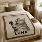 Custom Pet Memorial Woven-Style Blanket - Personalized Portrait Throw with Quote & Name