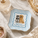 Custom Two Pets Ceramic Jewelry Dish – "Our Humans Are Getting Married" Striped Design
