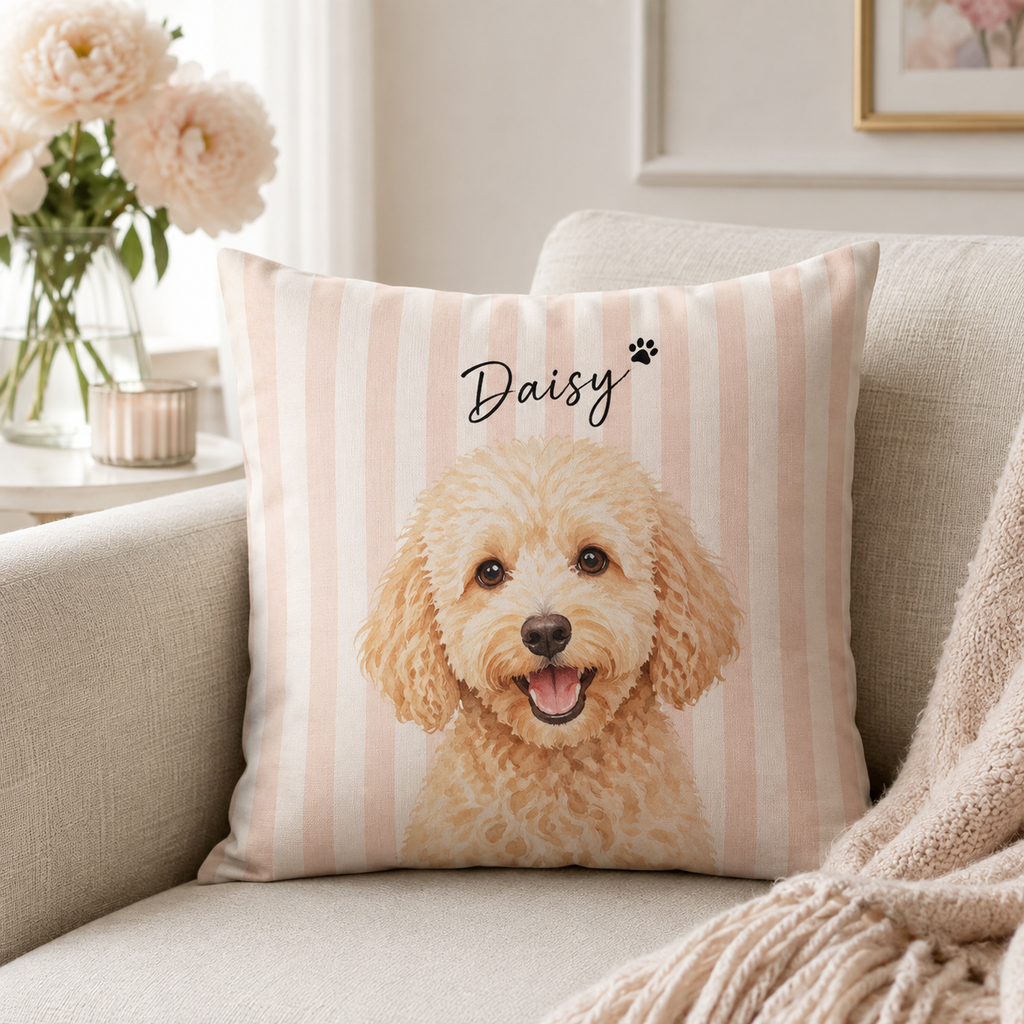 Custom Pet Portrait Pillow – Personalized Watercolor Dog & Cat Pillow