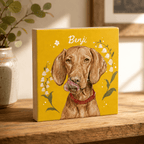 Custom Pet Portrait Wooden Block – Vibrant Floral Frame Design