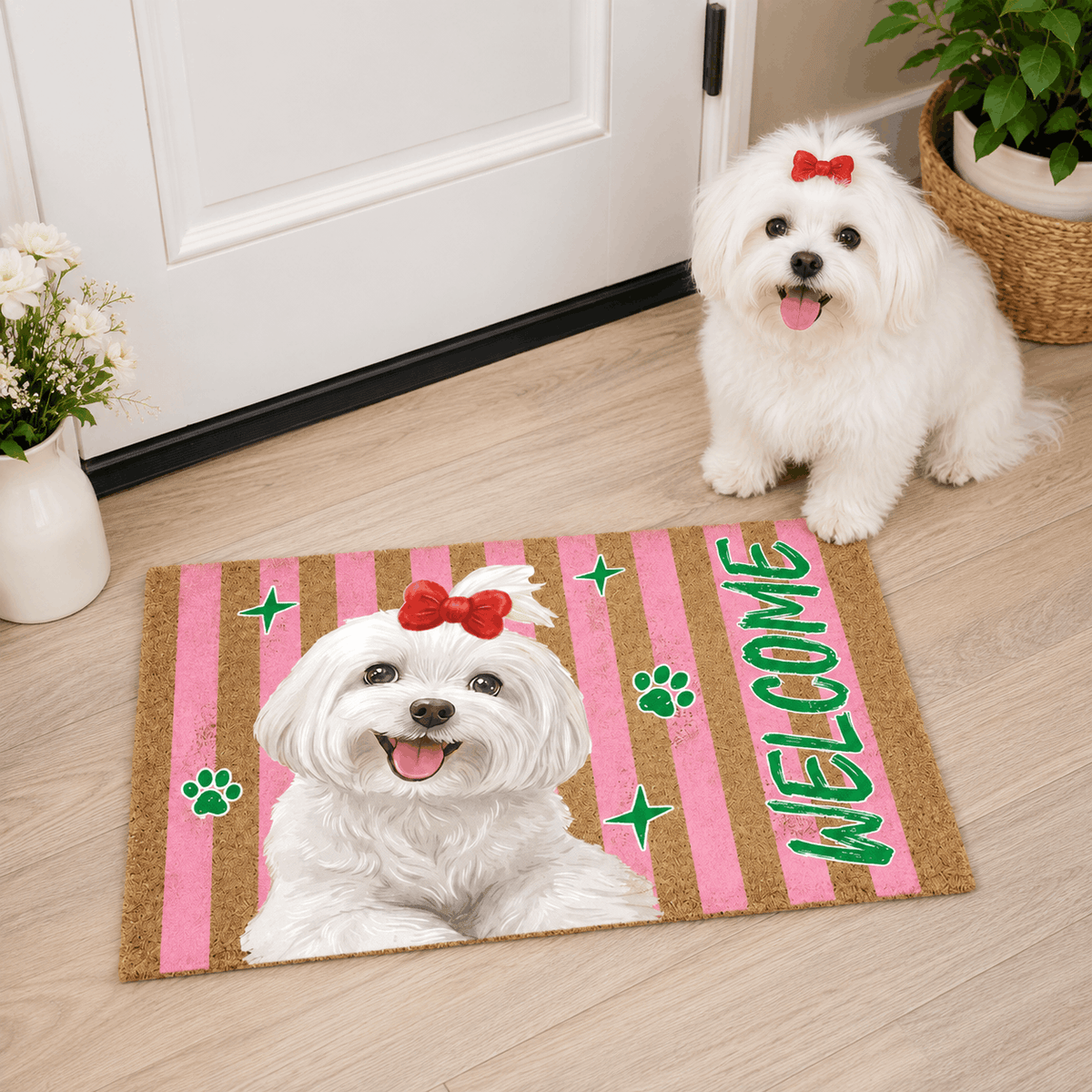 Doormat – Custom Pet Portrait "Goodbye" Striped Design
