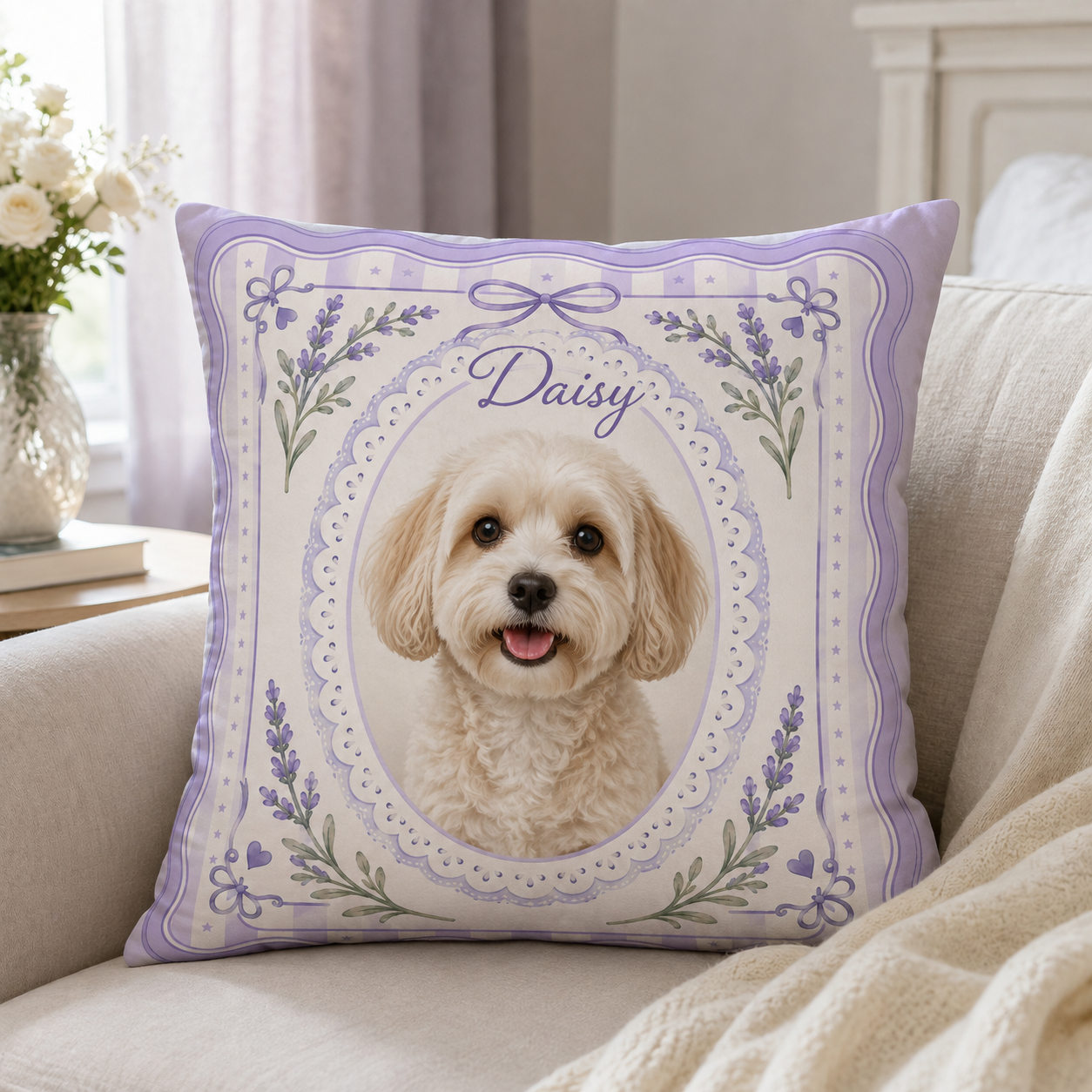 Personalized Pet Photo Pillow with Name – Custom Dog & Cat Throw Pillow