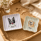 Custom Pet Portrait Ceramic Jewelry Dish – Sweet Pastel Stripes Design