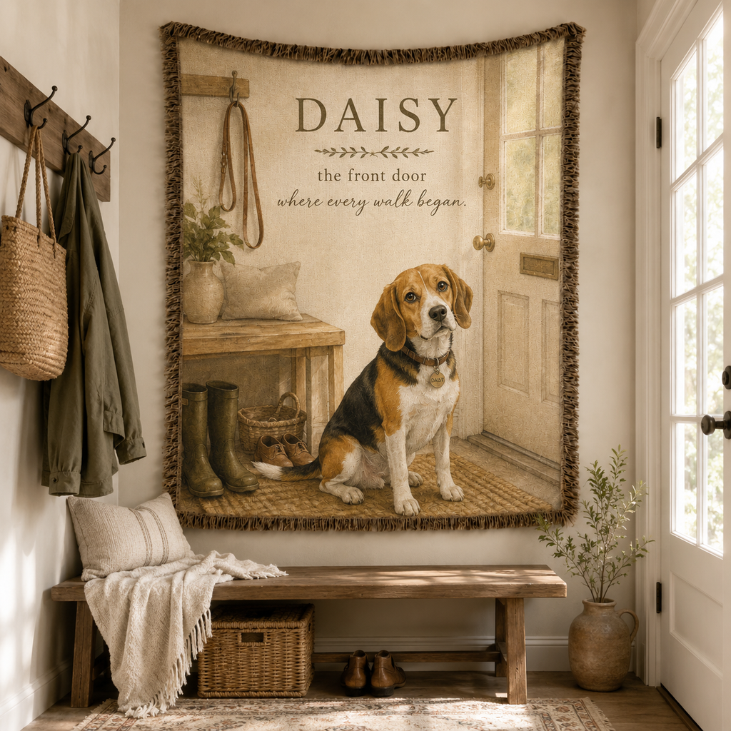 Custom Pet Portrait Woven Blanket - "Favorite Spot" Storytelling Throw